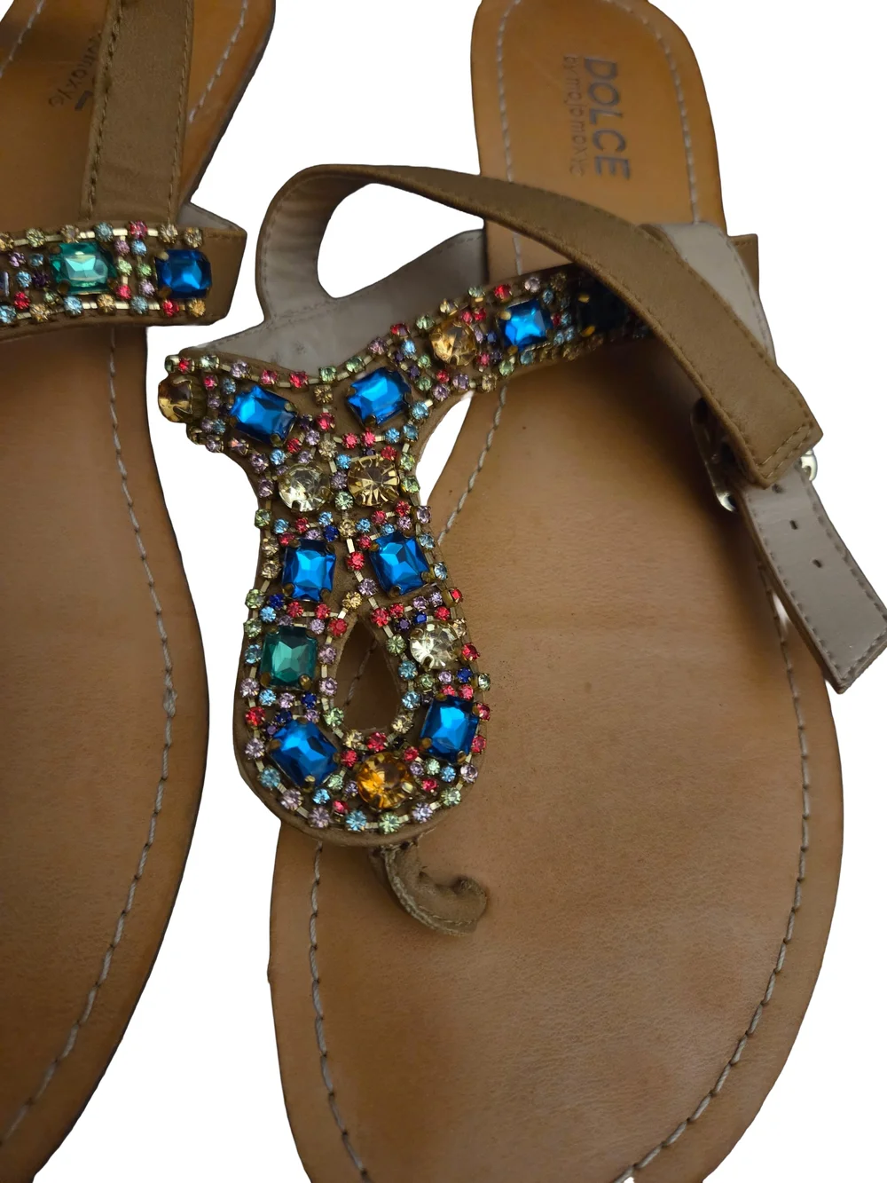 Dolce by Mojo Moxy Rhinestone Gem Embellished Flat Sandals Size 9